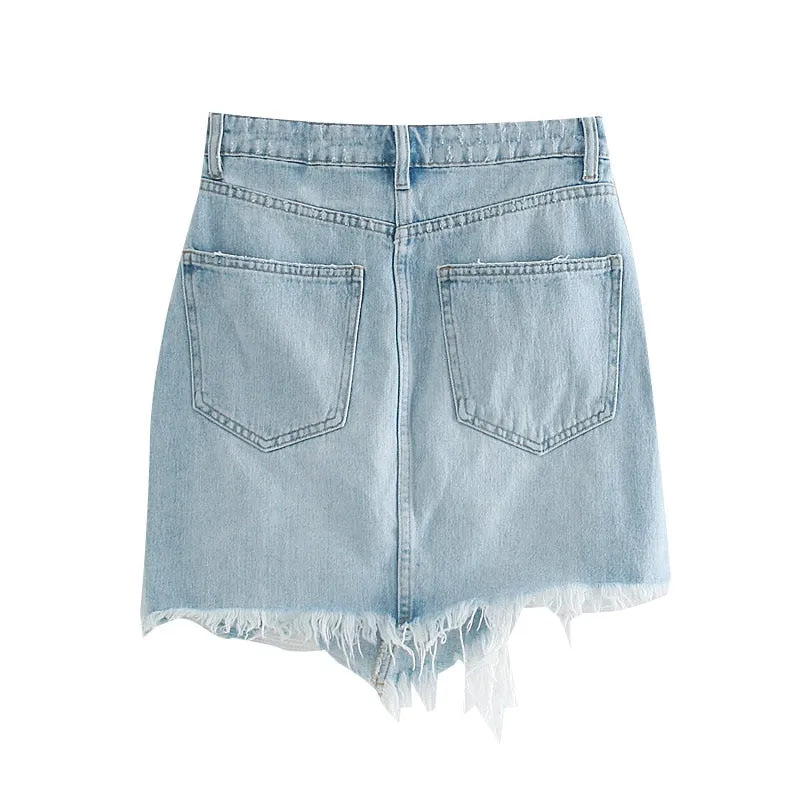 ASYMMETRIC FRAYED RIPPED MINI SKIRT