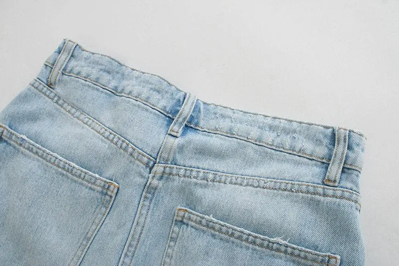 ASYMMETRIC FRAYED RIPPED MINI SKIRT