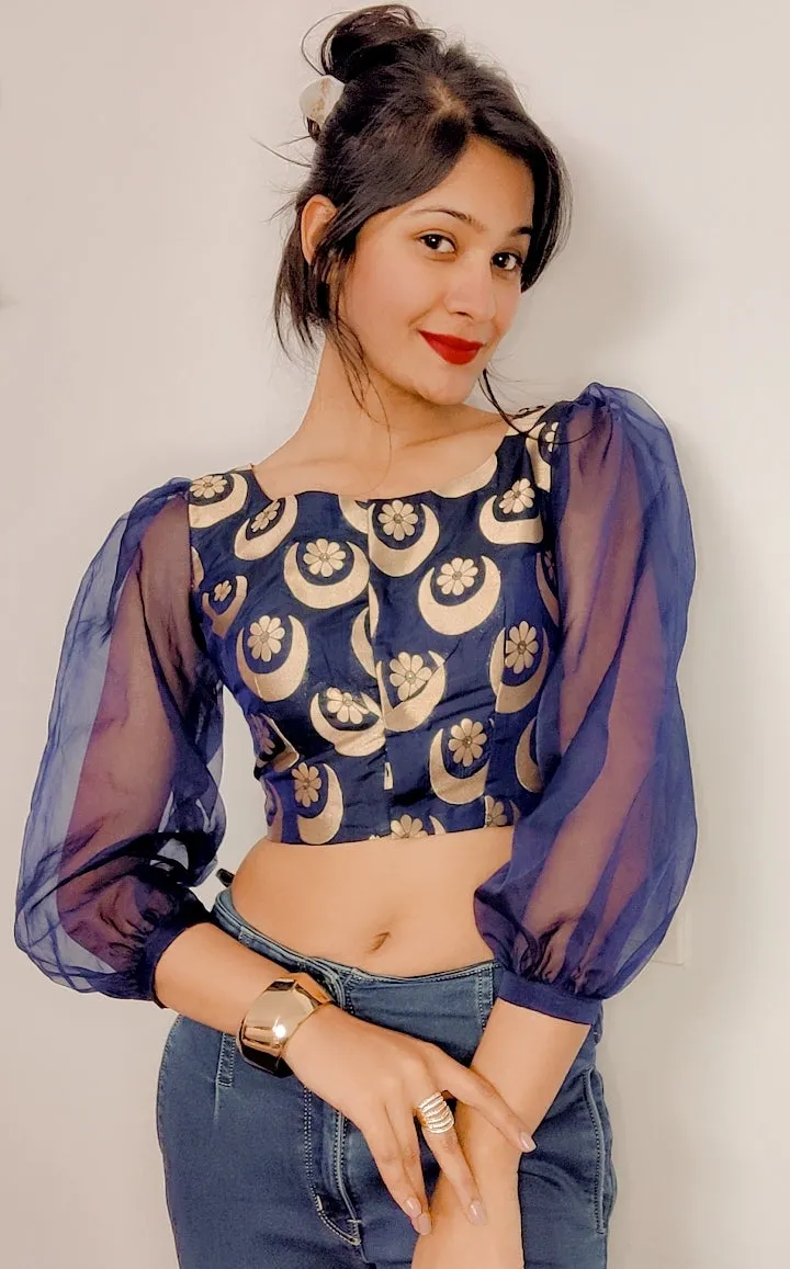 Banarasi Silk Stitched Blouse with Organza Sleeves