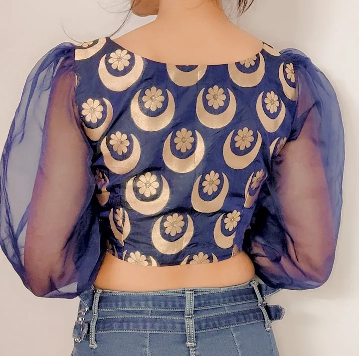 Banarasi Silk Stitched Blouse with Organza Sleeves