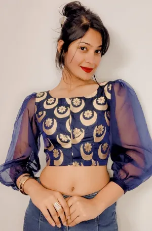 Banarasi Silk Stitched Blouse with Organza Sleeves