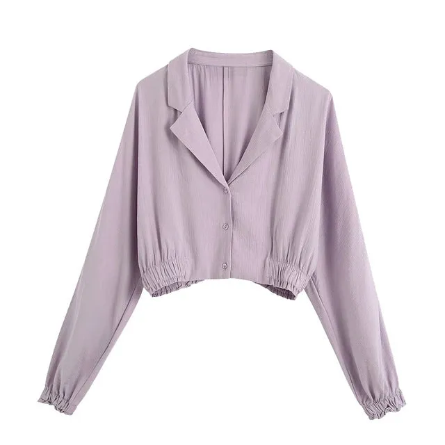 BUTTON UP CROPPED BLOUSE