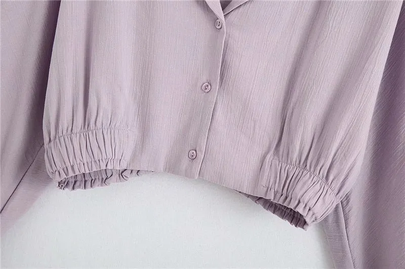 BUTTON UP CROPPED BLOUSE