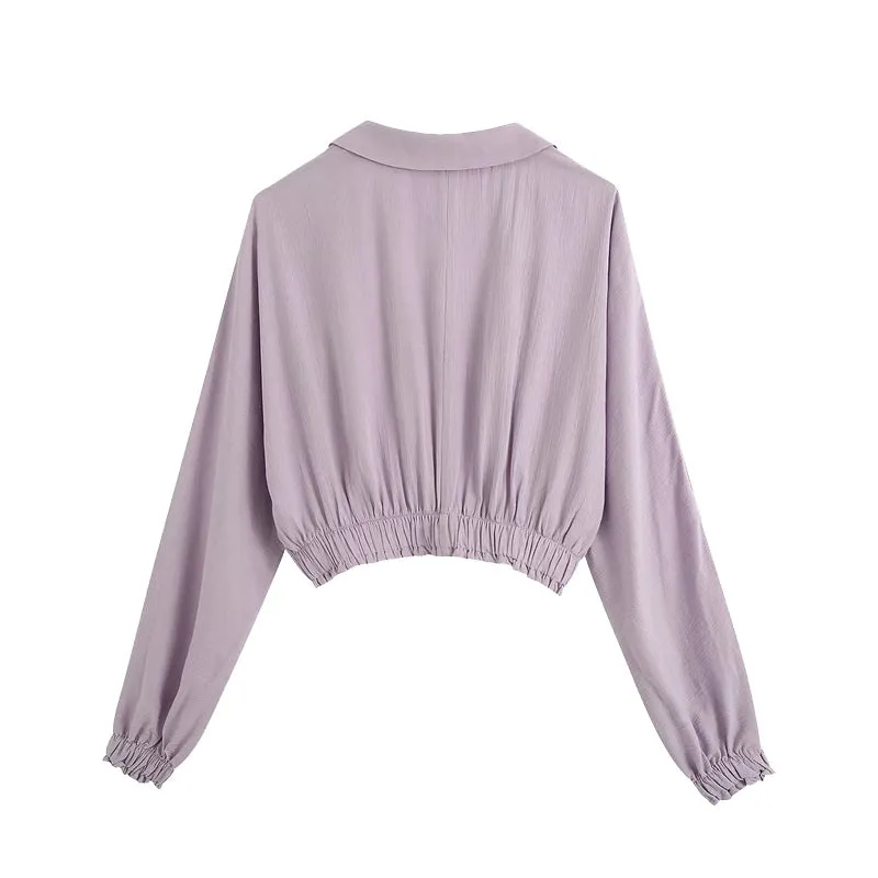 BUTTON UP CROPPED BLOUSE