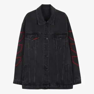 Cross Stitch Black Grunge Denim Jacket
