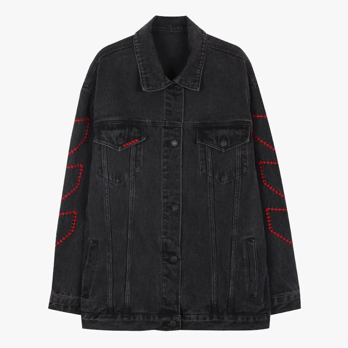 Cross Stitch Black Grunge Denim Jacket