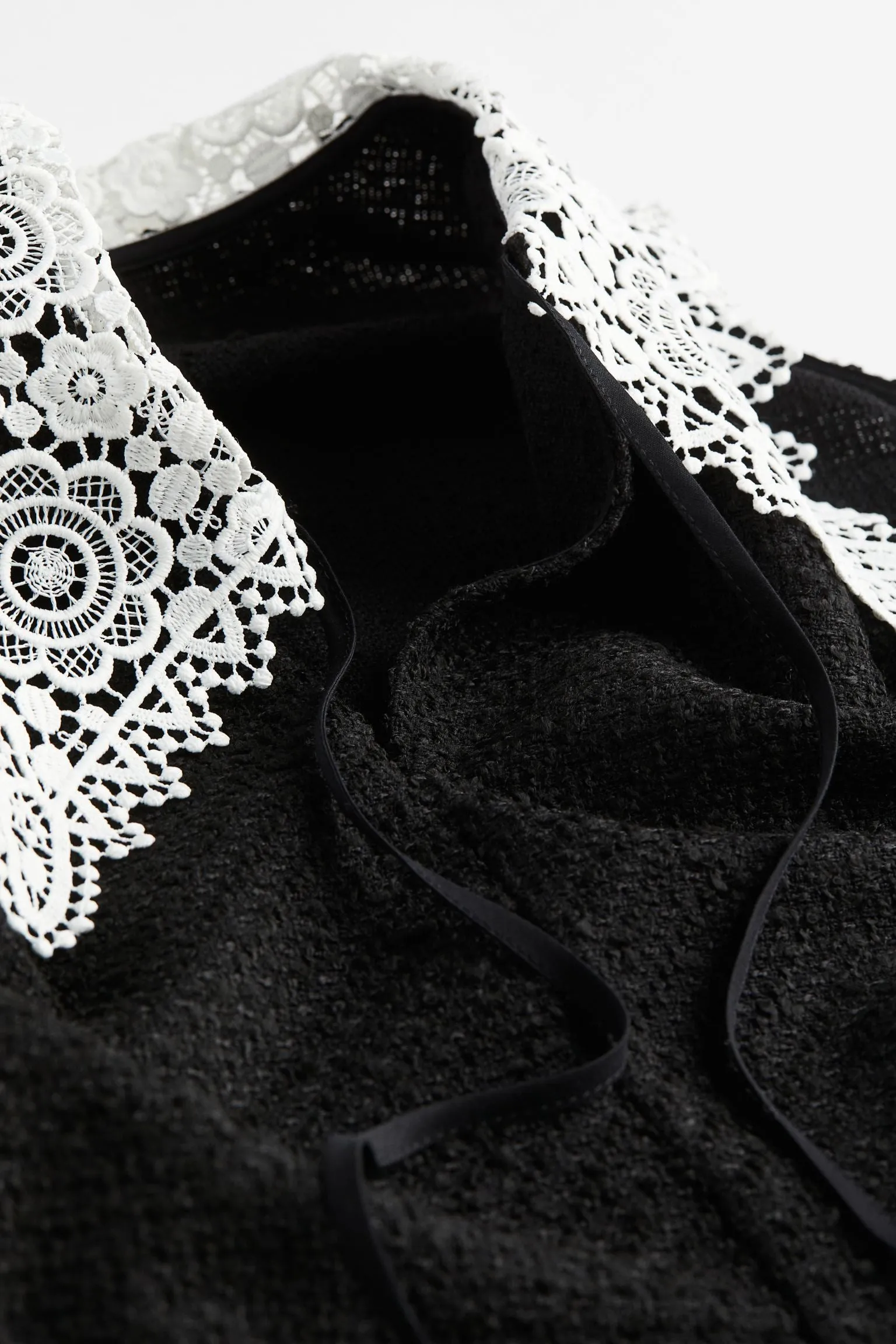 H&M Bouclé With Lace Collar dress, black