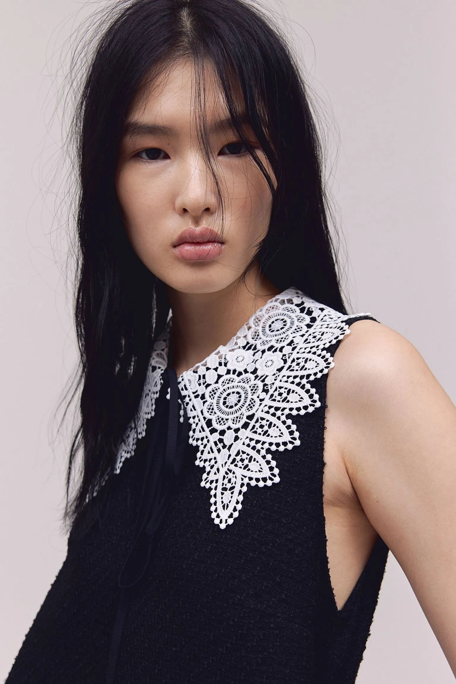 H&M Bouclé With Lace Collar dress, black