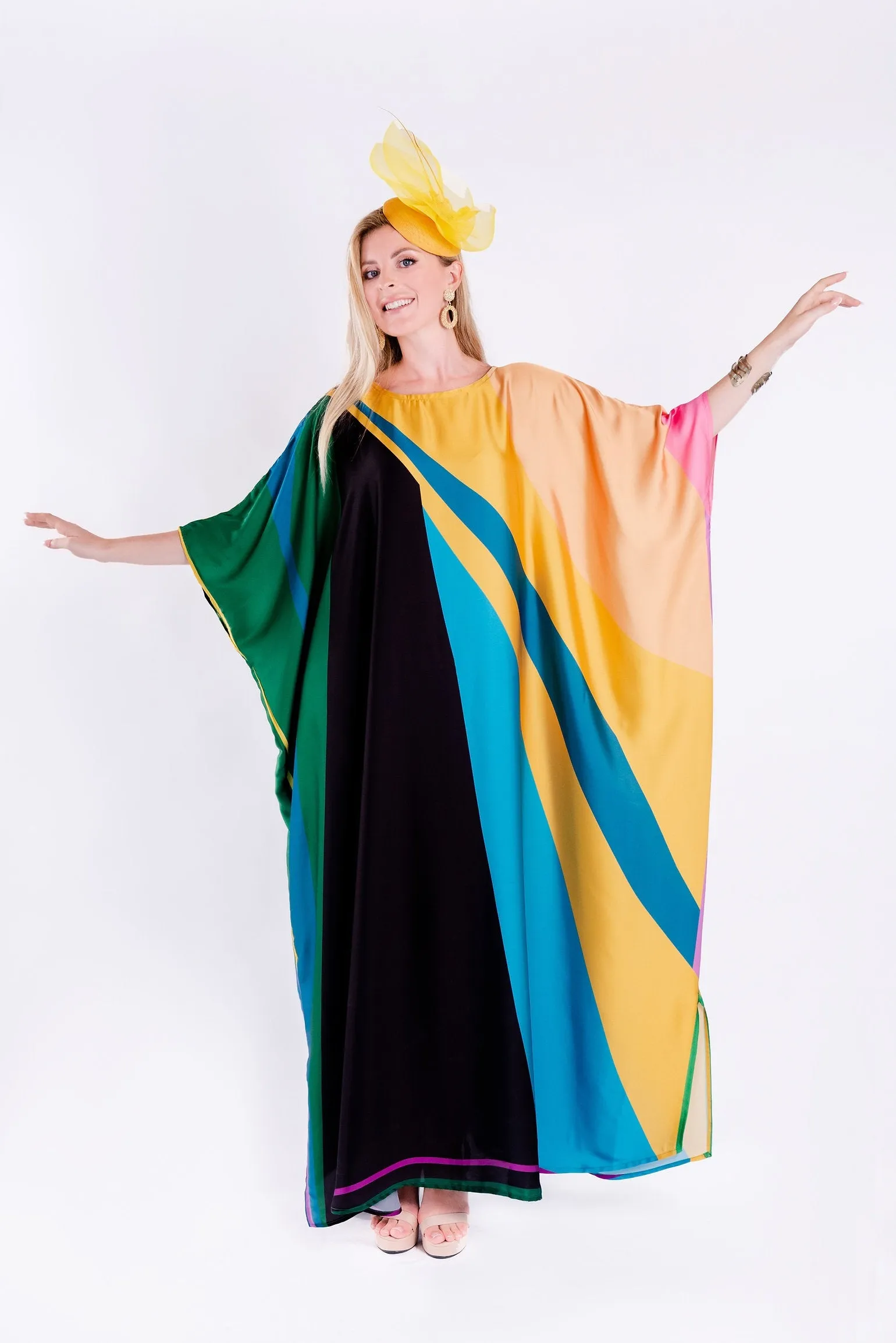 Luxury Satin Silk Printed Long Kaftan, Casual Wear Caftan For Women's