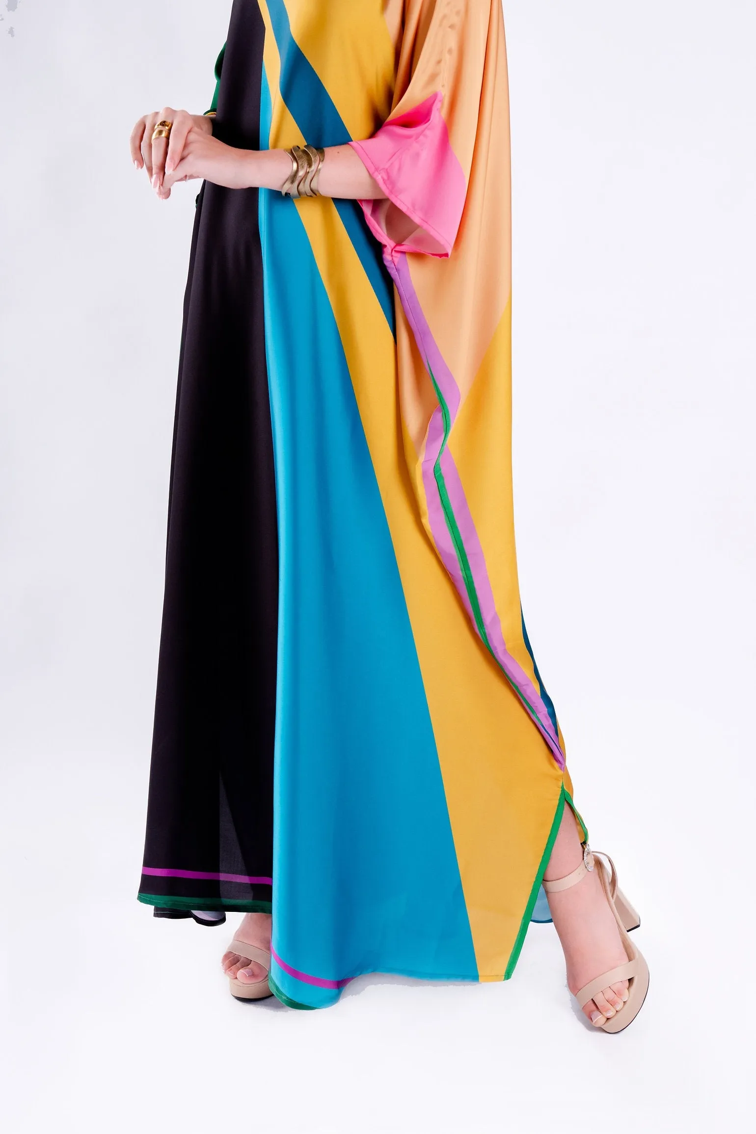 Luxury Satin Silk Printed Long Kaftan, Casual Wear Caftan For Women's