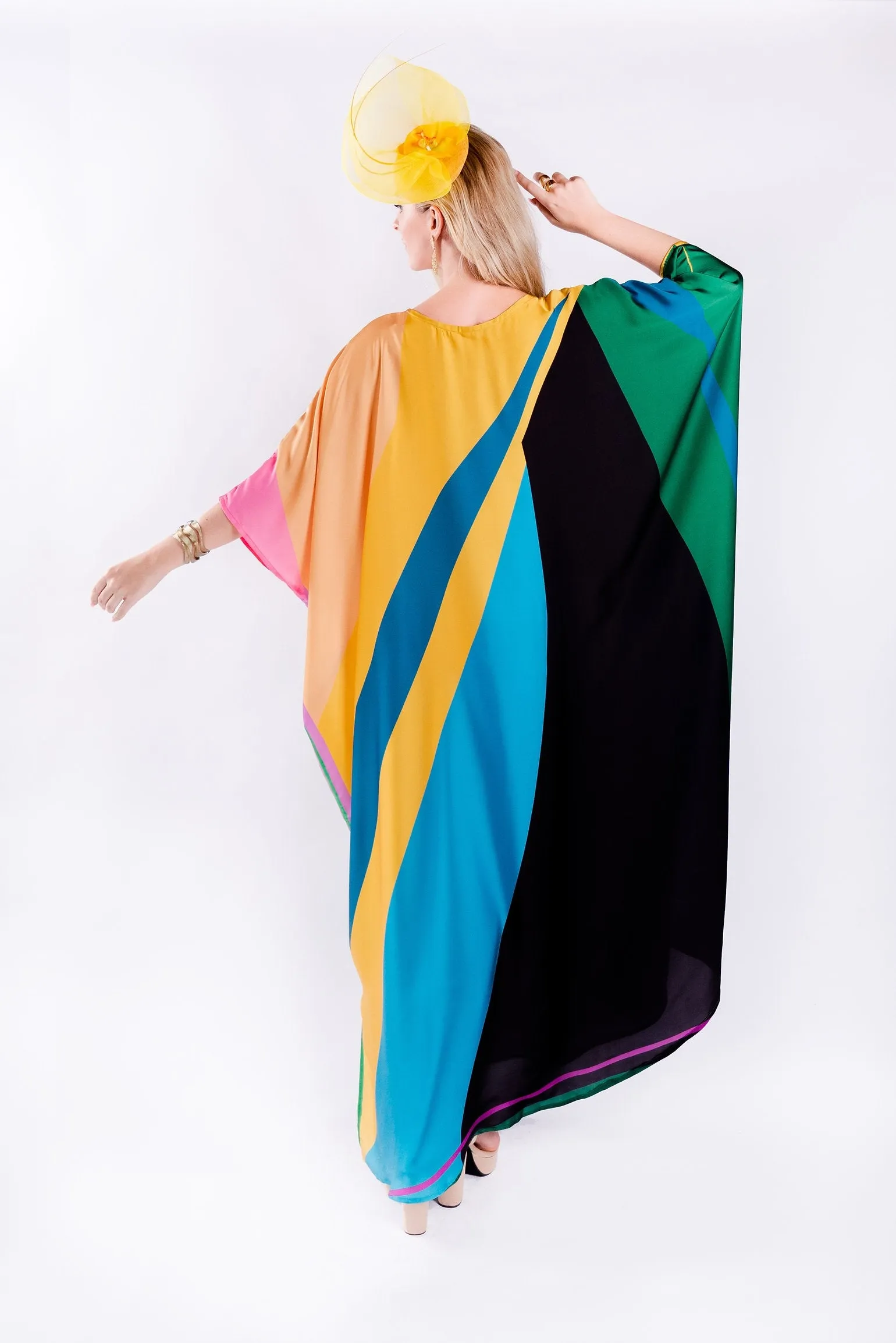 Luxury Satin Silk Printed Long Kaftan, Casual Wear Caftan For Women's