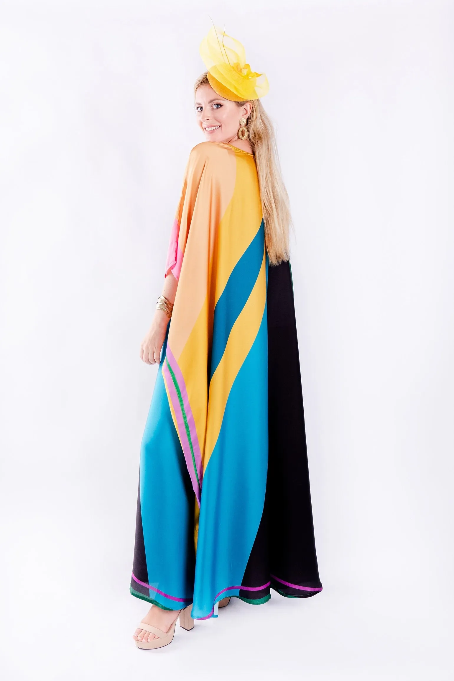 Luxury Satin Silk Printed Long Kaftan, Casual Wear Caftan For Women's