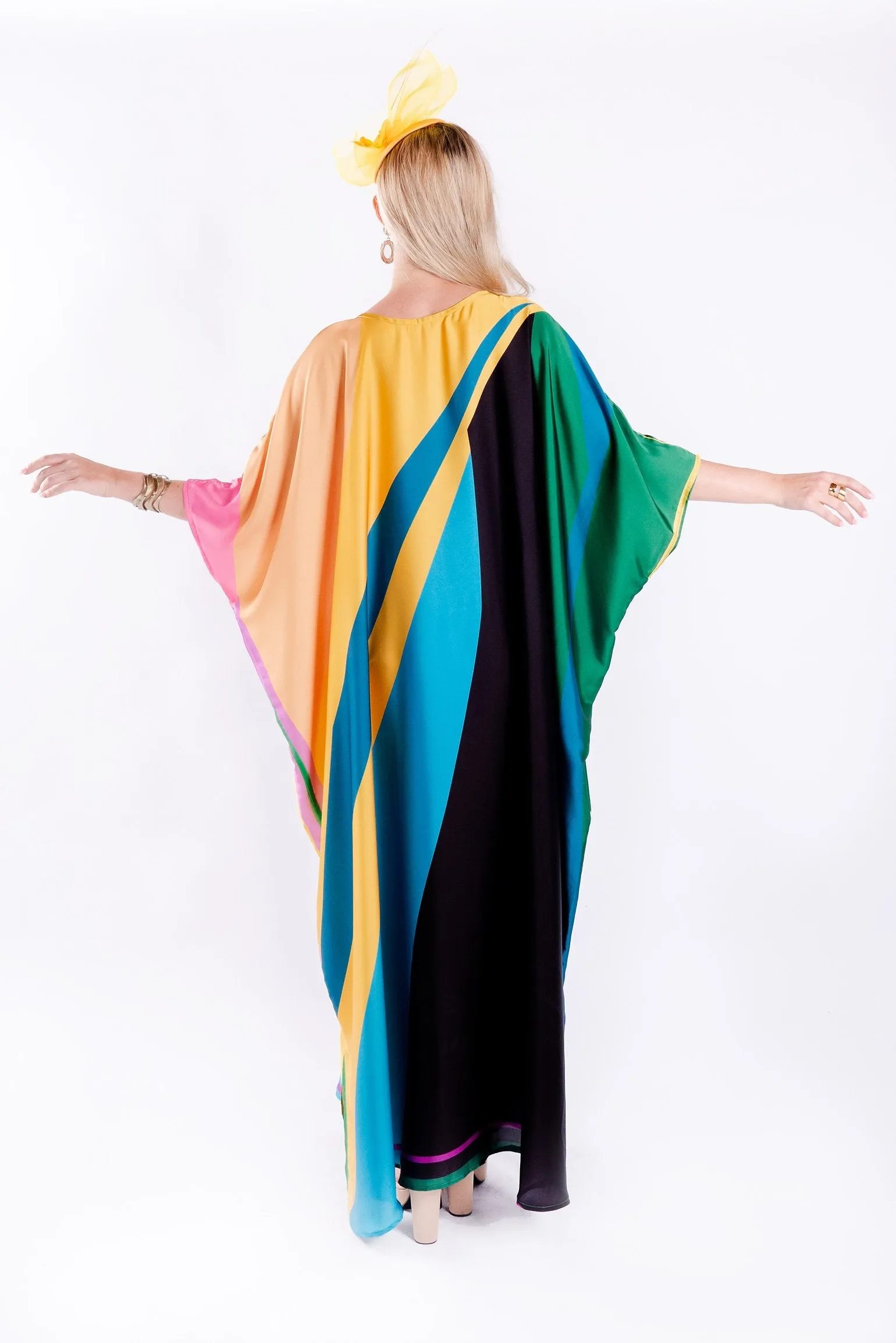 Luxury Satin Silk Printed Long Kaftan, Casual Wear Caftan For Women's