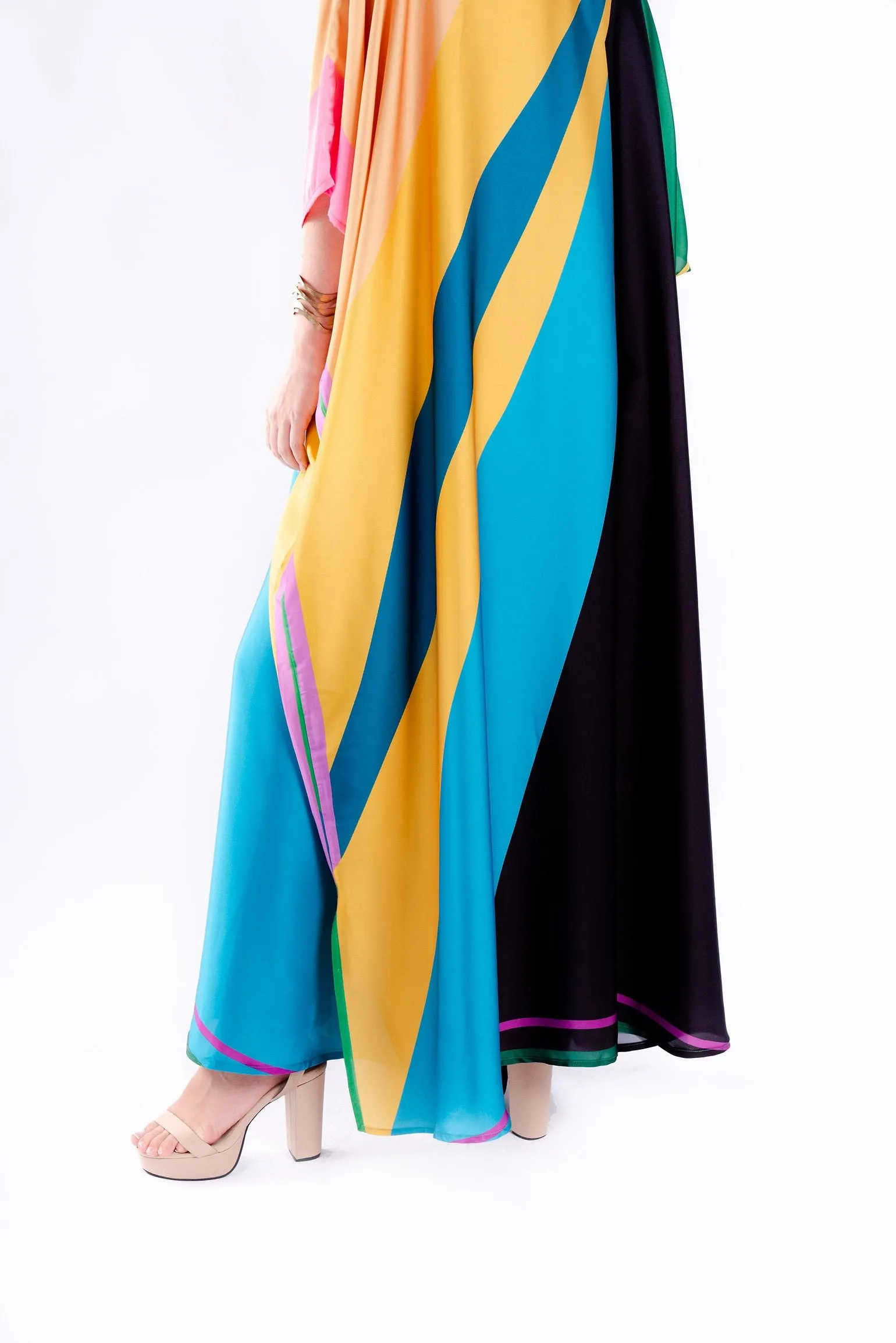 Luxury Satin Silk Printed Long Kaftan, Casual Wear Caftan For Women's
