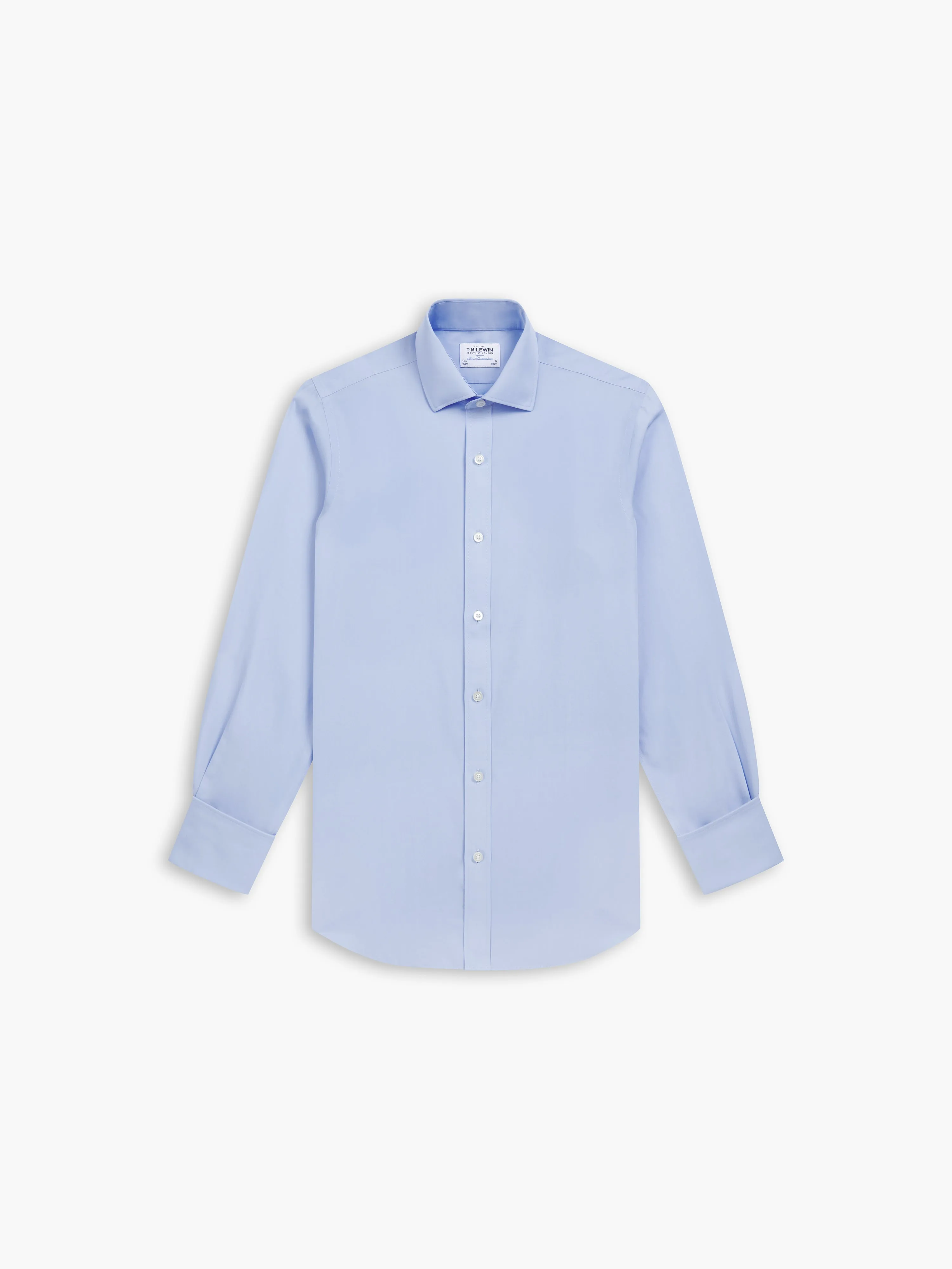 Non-Iron Light Blue Poplin Fitted Double Cuff Classic Collar Shirt