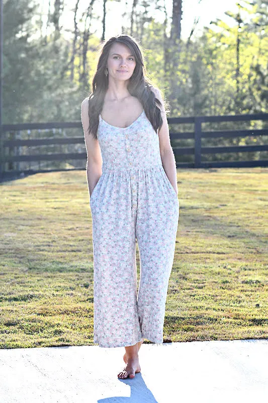 Ribbed Floral Jumpsuit in Jade