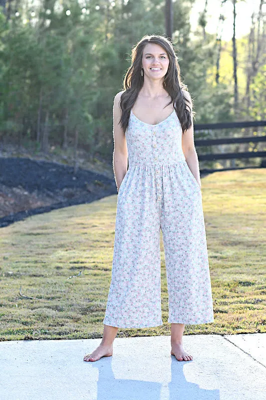 Ribbed Floral Jumpsuit in Jade