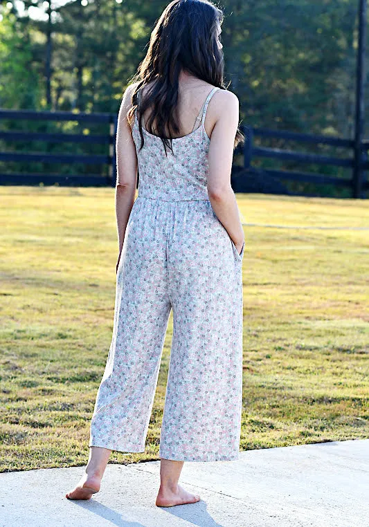 Ribbed Floral Jumpsuit in Jade