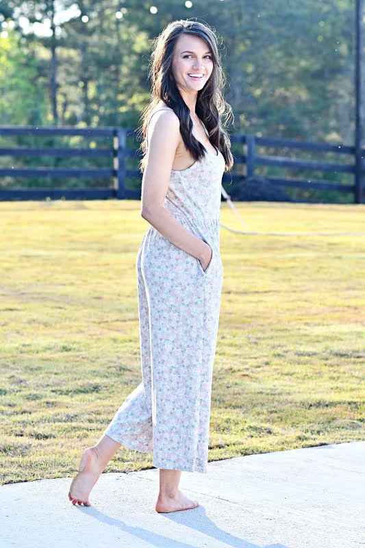 Ribbed Floral Jumpsuit in Jade