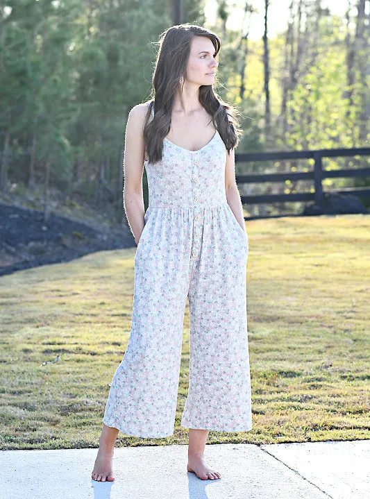 Ribbed Floral Jumpsuit in Jade