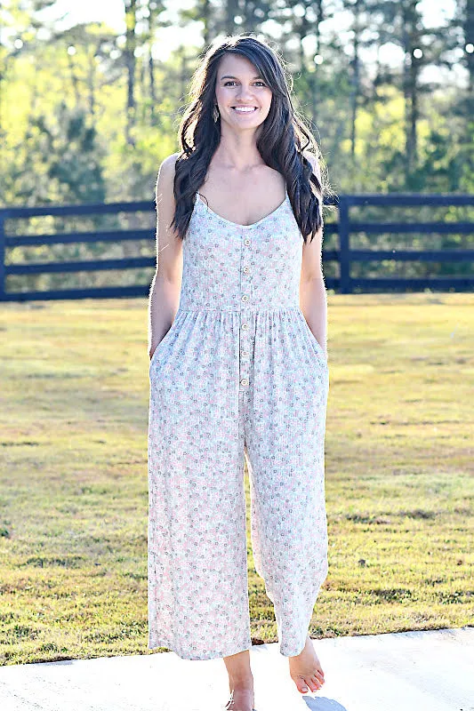 Ribbed Floral Jumpsuit in Jade